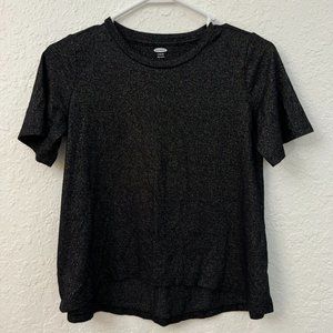 Old Navy Girls T-Shirt Black Short Sleeve Round Neck Glitter Sparkle Sz Large